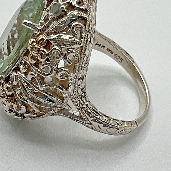 WB WEINMAN BROTHERS Sterling Silver & 14 K Gold Green Amethyst Ring - Size 9.25 - Picture 7 of 8